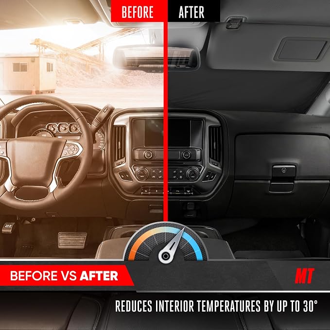 Motor Trend Custom Fit GMC Sierra & Chevy Silverado Windshield Sun Shade - Fits All (2014-2018) Trims - Car Windshield Sunshade Sierra & Silverado Accessories - Automotive Interior Protection - Image 5