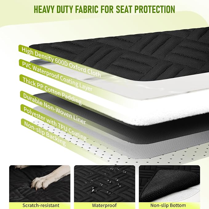 Dog Car Seat Cover for Back Seat, Waterproof 600D Oxford Dog Hammock | for Compact Cars/SUVs, Non-Slip Scratch Proof Pet Car Seat Protector with Mesh Window, Easy to Clean & Install, 52 Inch - Image 4