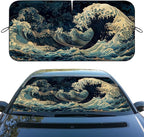 Blue Ocean Waves Car Windshield Sunshade, Universal Fit, 59L x 31.5W Inch, UV Protection, Easy to Use and Store by Unknown