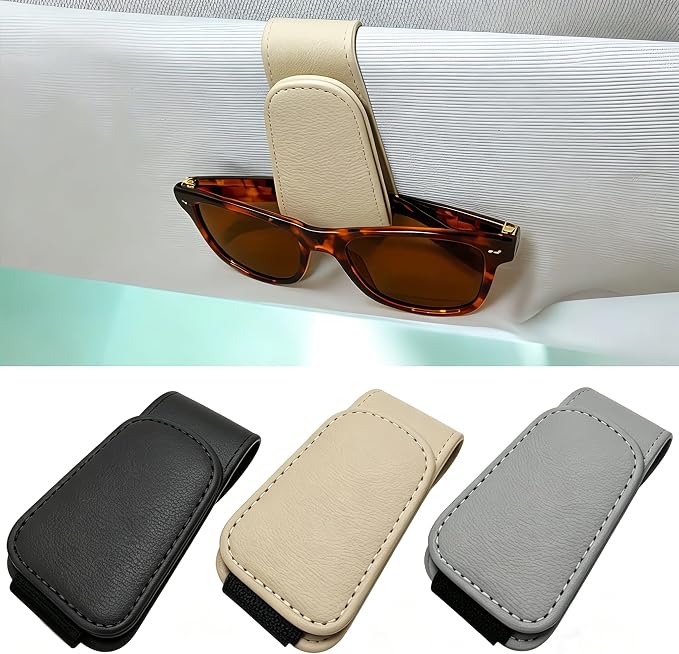 EldHus Car Sunglass Holder for Visor, Magnetic Car Eyeglass Holder Clip, Universal Vehicle Sunglasses Eyeglasses Mount, 1 Pack Beige by EldHus