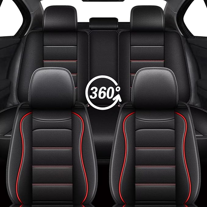 IKABEVEM Car Seat Covers for VW/Volkswagen Taos 2022-2026 Full Set(5 Seats) | Luxury Fuax Leather, Waterproof, Airbag Compatible, Easy to Install, Scratch‑Resistant Seat Protection, Redline - Image 7