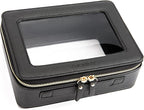 Aveniee Clear Makeup Bag Organizer, Portable Travel Toiletry Cosmetic Bag Case for Women, Heavy Duty Clear Pouch with zipper with Transparent Vinyl Windows & Gold Zippers(Black) by Aveniee
