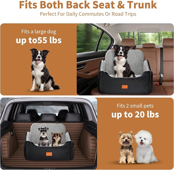 XEEP Dog Car Seat for Medium & Large Dogs Up to 55 lbs, Memory Foam | 2-in-1 Design, Includes Blanket & Urine Pad, 2 Height-Adjust Cushions, Two Safety Tethers, Machine Washable Cover(Black/Grey) - Image 8