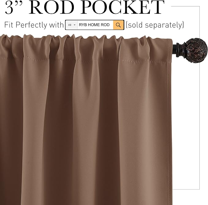 RYB HOME Blackout Curtains for Bedroom Living Dining Room 84 inches Long | Privacy Protection, Thermal Insulated, Sunlignt Heat Blocking, Drapes for Nursery Rental Room, W42 x L84, Mocha, 2 Panels - Image 3
