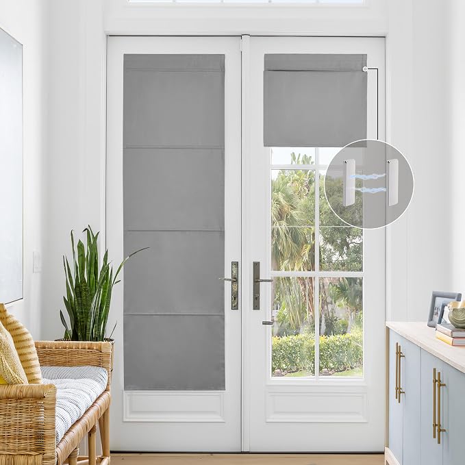NICETOWN Silver Grey Magnetic Blackout Door Blinds, No DrillDoor Shade | Thermal Insulated Door Window Cover for French Door, Roman Curtains for Light Conrol, 24" W x 72" L, 1 Panel - Image 7