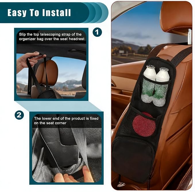 Car Seat Side Organizer, Multi-Pocket Hanging Storage Bag, Waterproof Oxford Universal Fit for Cars SUVs Trucks - Image 7