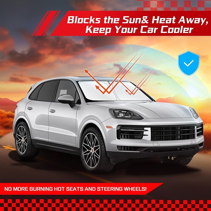 ARISMOTOR Windshield Sun Shade for Porsche Cayenne 2019-2025 | Custom Fit, Foldable, Front Window Sunshade Sun Visor Protector, Block UV Rays, Keep Car Cooler - Image 7