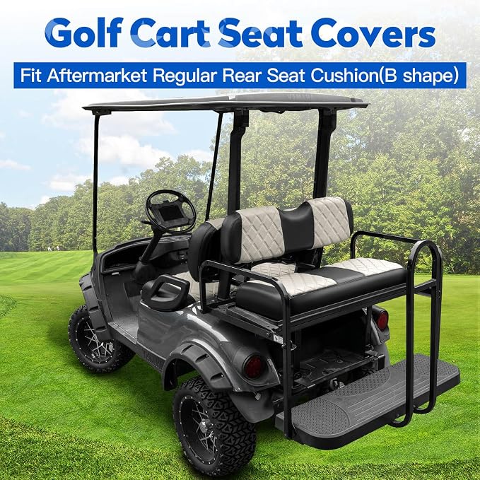 NOKINS Golf Cart Seat Covers Fits Aftermarket Standard Rear Seat Cushion | Fit for Club Car Precedent/DS/EZGO RXV/TXT/Yamaha Drive, No Stapler, Multiple Colors&Breathable (Oyster Gray&Black) - Image 2