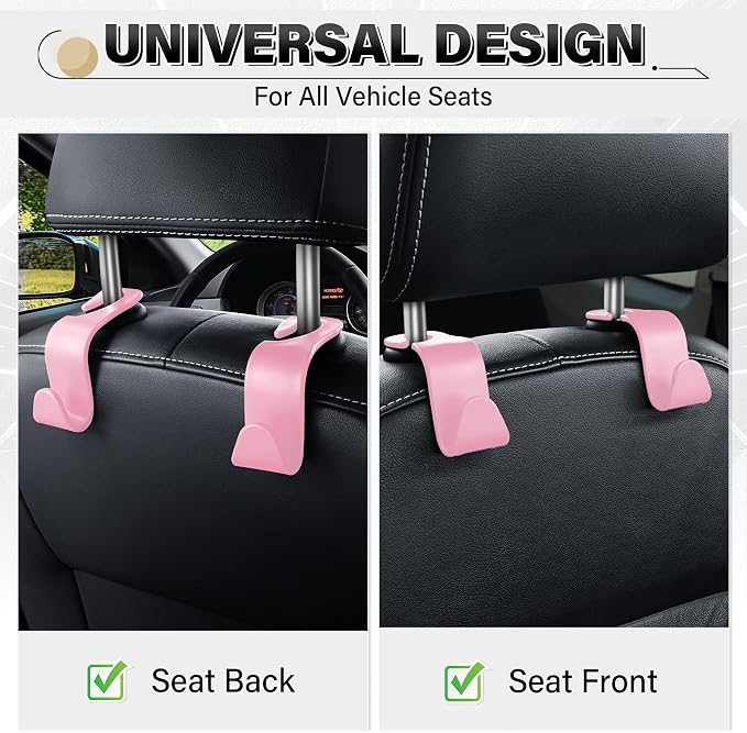 SINGARO 4 Pack Car Seat Headrest Hooks, Vehicle Back Seat Hanger Storage Organizer for Purse Handbag Backpack Coat Grocery, 360° Rotating Heavy Duty Holds 44lbs, Pink - Image 4