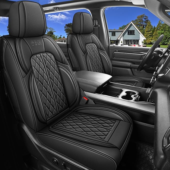 Car Seat Cover Custom Fit for Ford F150 2009-2026 Faux Leather Seat Cover Set Compatible with Regular Cab Super Cab Super Crew Pickup Truck Cushions (Black, Front Seat) by DuDuWang