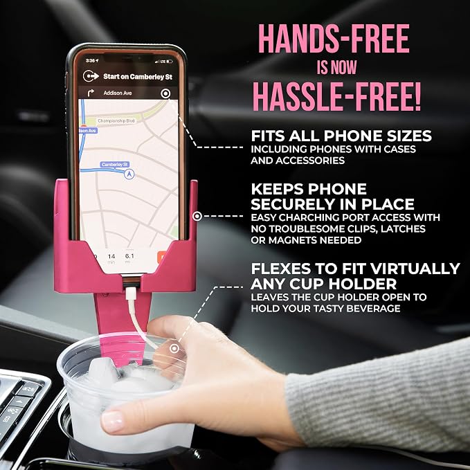 Cup Holder Phone Holder Mount for Car - Universal Adjustable Expander Cradle Hands-Free Driving - Compatible with All Smartphones Car Mount for iPhone Samsung Google Android Mobile Accessories Pink - Image 2