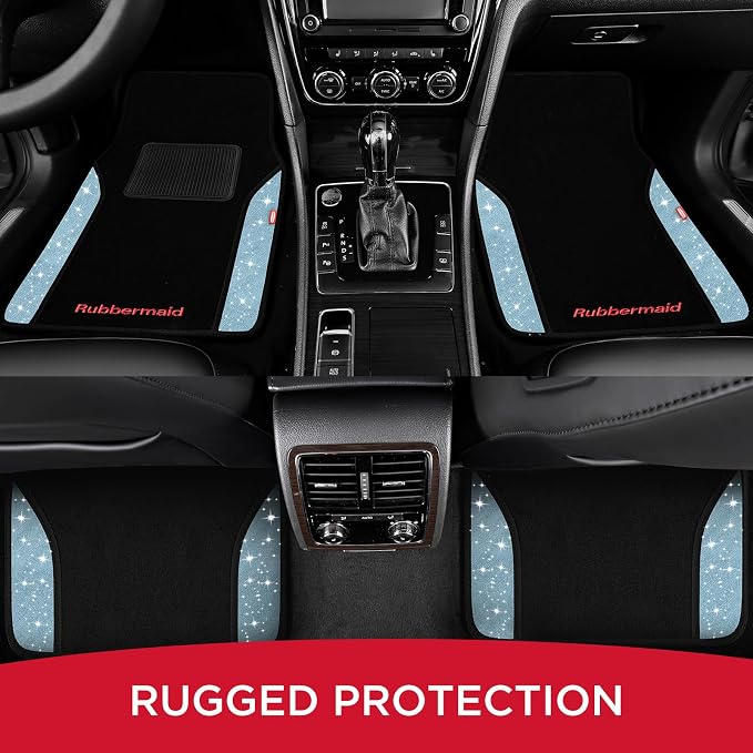 Rubbermaid Bling Car Mats, Carpeted Floor Car Mat with Faux Leather & Built-in Heel Pad, Two-Tone Car Rug Floor Mats, Stylish Carpeted Floor Mats for Cars, Trucks & SUVs Glitter Blue Color - Image 7
