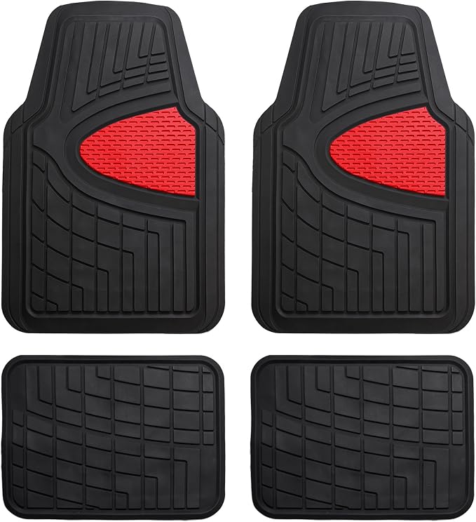 FH Group Automotive Floor Mats - Heavy-Duty Rubber Floor Mats for Cars, Universal Fit Full Set, Climaproof Floor Mats, Trimmable Floor Mats for Most Sedan, SUV, Truck Floor Mats Red by FHGroup