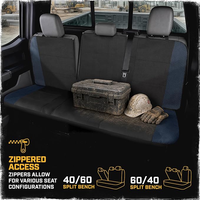 CAT MeshFlex Seat Covers Full Set for Full-Size Pickup Trucks Only - Blue | Front Bucket Seat Covers & 60/40 Split Rear Bench Protector – Interior Accessories For F-150, Silverado, Ram, Sierra & Tundra - Image 6