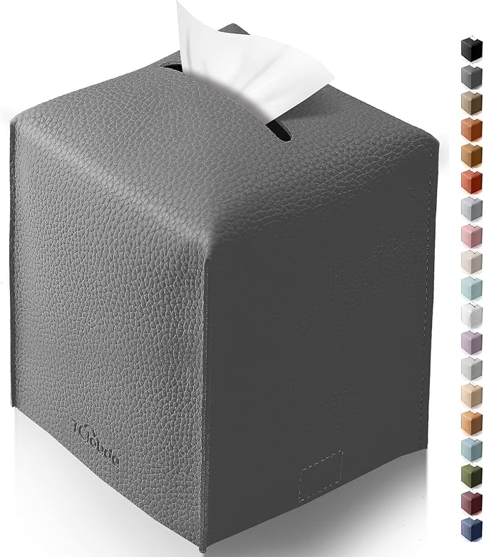 Tissue Box Cover for PU Leather, Modern Simple Solid Color Holder Square Tissue Bag, Ideal for Bathrooms,Office,Car,Nightstand,Outdoor Tent,Dining Table,5"X5"X5", Single Charcal by Tclouda