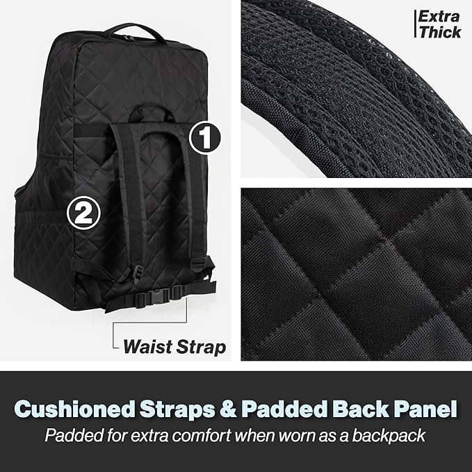 Extra Padded Car Seat Travel Bag for Airplane, Heavy Duty Car Seat Bags for Air Travel Large Durable Carseat Carrier Bag, Airport Gate Check Bag with Padded Shoulder Strap - Image 3