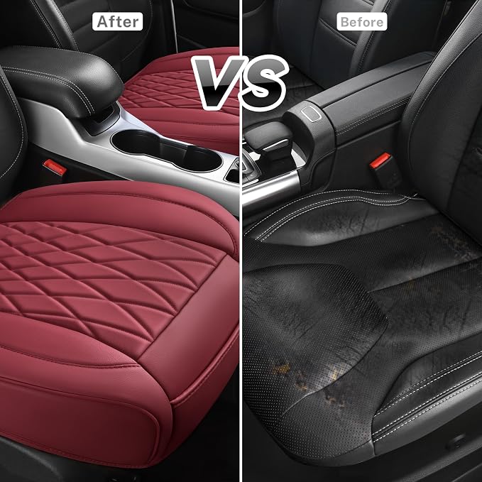 CAR PASS 2 Pack Leather Front Car Seat Covers, Bottom Seat Covers Full Wrapped with Storage Pocket, Anti-Slip Leather Seat Protectors,Waterproof Seat Cushion Pad Universal Fit Cars SUV Truck, Burgundy - Image 6