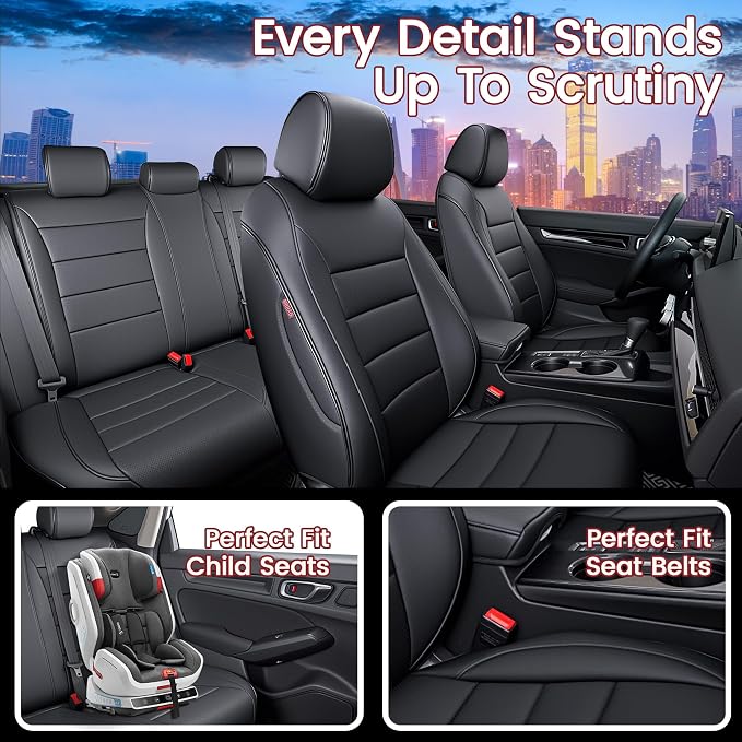HKZ Custom Fit Civic Seat Cover Full Set for Honda Civic 4 Door Sedan-Only (2022 2023 2024 EX)&(2025-2026 Sport),5-Seats Full Set,Leather Seat Protector(Black) - Image 7