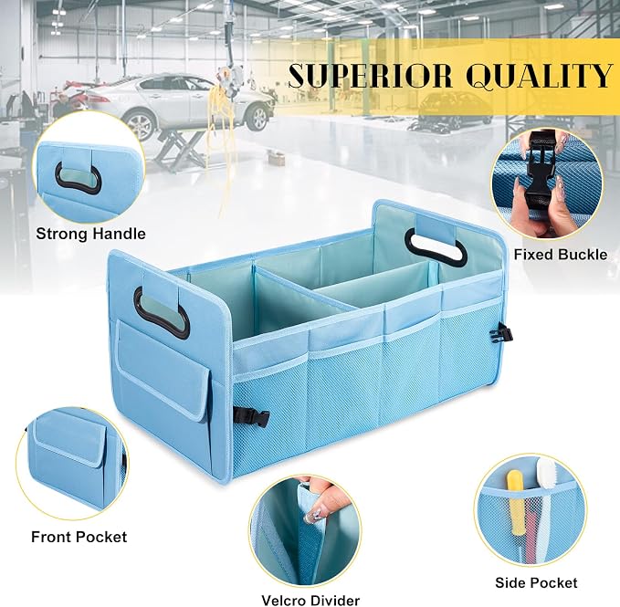 Car Trunk Organizer, Collapsible Car Organizers and Storage Light Blue | Sturdy, Large Capacity, Clean Decor, Multi Compartment Container Box, Adjustable Car Accessories for SUV Sedan Truck - Image 2