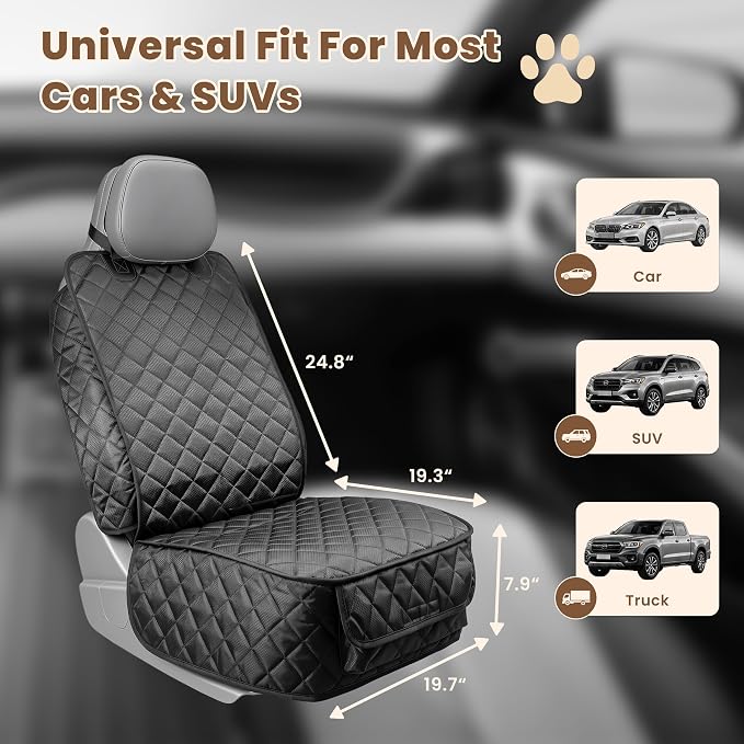 Heavy Duty Dog Front Seat Covers, Waterproof for Car/Truck/SUV/Jeep, 2 Pack | 900D Tear-resistant Front Seat Cover for Dogs, Full Side flaps, Non-slip, Universal Fit, Black, Easy to Install & Clean - Image 2