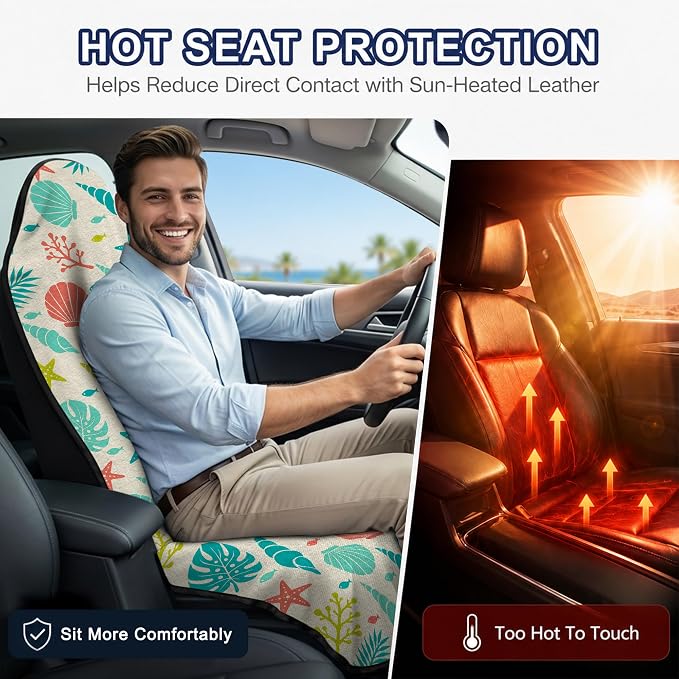 Car Seat Towel Cover 2 Pack for Front Seats, Sweat Absorbent Car Seat Protector with Non-Slip Backing, Waterproof Towel Car Seat Covers for Runners, Gym, Swimming, Beach, Coastal Seashell - Image 5