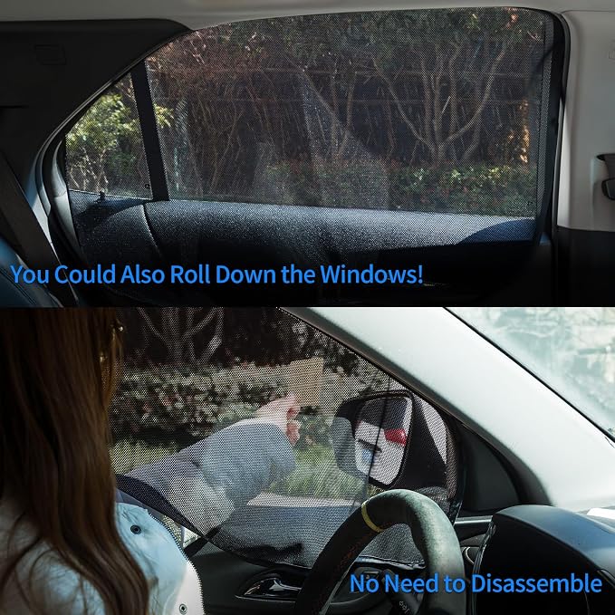 Aokway Car Side Window Sunshades, Driver Car Window Screen Mesh, Universal Fit for Camping and UV Protection (Black, Front Side 2pcs) - Image 8