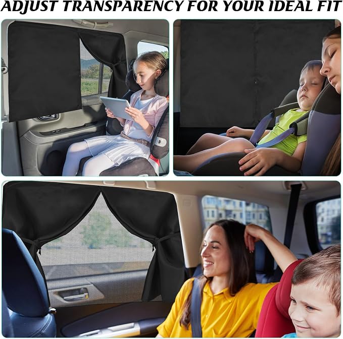 Car Window Shades, 2 Pack Magnetic Double Layer Window Shade for Baby in Car, Adjustable Privacy Blackout/See-Through Back Window Curtains for Baby Kids UV Protection - Image 8