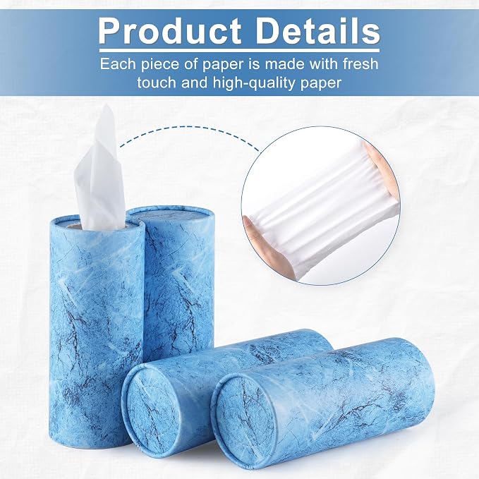 SINGARO Car Tissue Holder, 4 Pack Car Cup Holder Facial Tissues with Travel Tissue Bag, Quick and Convenient Flower Combination Box(4 Canisters/200 Tissues) Blue - Image 3