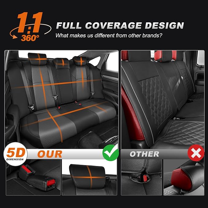 Custom Fit Seat Covers for Honda Accord 2018-2022 | EX-L,Touring,Sport,EX,Hybrid-Faux Leather Waterproof Airbag Compatible Accord Seat Covers Full Set Black&Gray(Not for LX) - Image 7