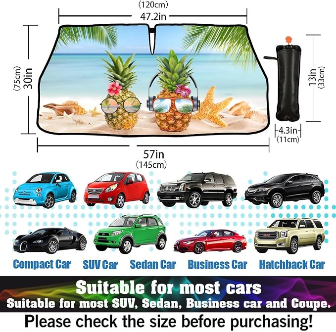 CHILL·TEK Funny Car Windshield Sun Shade Umbrella, Hawaiian Pineapple Car Sun Shade Umbrella, Block UV Rays Heat Foldable Windshield Umbrella Sun Visor Protector - Keep Vehicle Cool for Cars SUV - Image 6
