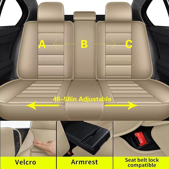 IKABEVEM Car Seat Covers Fit for Nissan Kicks 2018-2025 2026: Full Set Luxury Leather Automotive Seat Covers, Car Seat Protector(5 Seats, Beige) - Image 2