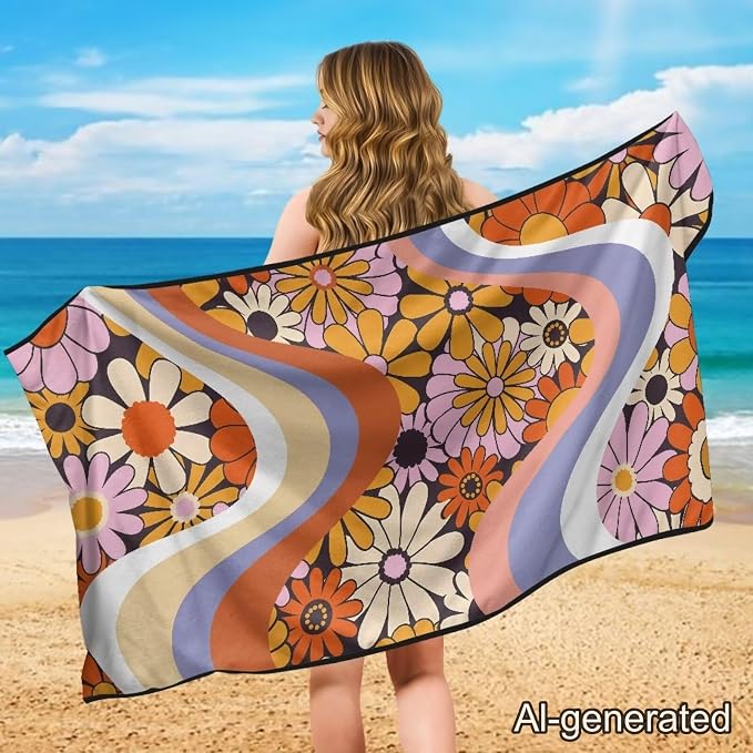 Hippie Flower Car Towel Seat Cover Breathable Soft Front Seat Towel Cover Fashion Cars Accessories Easy to Installation for Cars SUV Trucks - Image 4