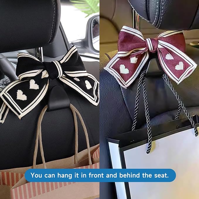 2 Pack Bow Car Seat Headrest Hooks, Pink Border | PVC construction, snap-on installation, holds bags purses or umbrellas, fits most cars and trucks, car interior accessories - Image 5