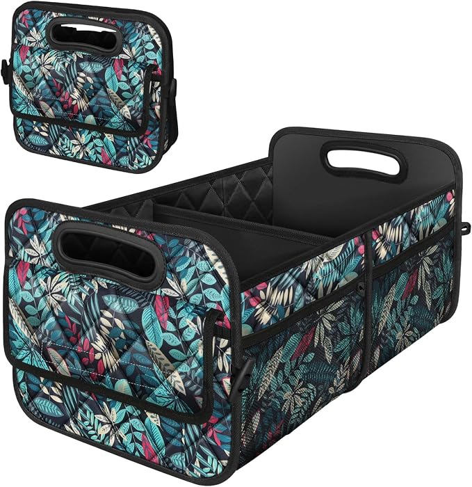 Deosk Car Trunk Organizer for SUV, Car Organizers and Storage with Reinforced Handles, Car Accessories for Women/Men 50L Waterproof Polyester Trunk Organizer(Medium, Leaves) by Deosk