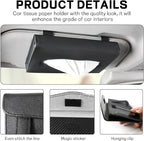 Car Tissue Holder, PU Leather Sun Visor Tissue Box (Black) | Wear-Resistant & Waterproof, Napkin & Mask Dispenser, Metal Memory Clips, Easy Refill, Fits Most Vehicles - Image 4