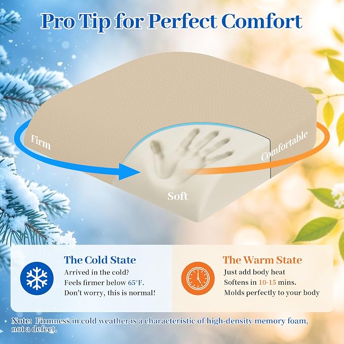 TranquilRelax 2XL Memory Foam Seat Cushion for Office Chair, 3.7-Inch, Khaki - Image 9