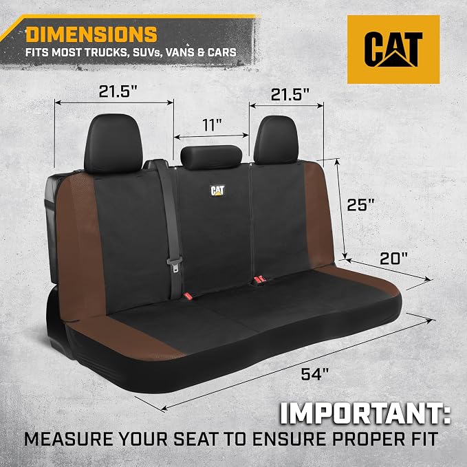 CAT Flexfit Brown Rear Seat Cover for Cars, SUVs & Mid-Size Pickup Trucks - Durable 60/40 Split Rear Bench Seat Protector, Back Seat Cover, Interior Auto Accessory, Not for Full-Size Pickup Trucks - Image 2