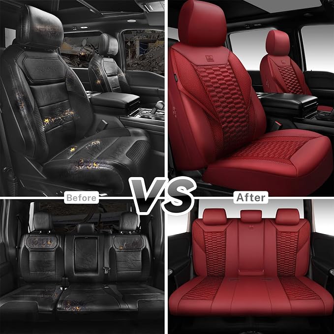 CAR PASS 3D Foam Mesh Leather Seat Covers Full Set, Wine Red Breathable Mesh Faux Leather Seat Covers for Car, Universal Fit for SUVs Vans Sedan Trucks Automotive,Armrest Airbag Compatible, Burgundy - Image 7