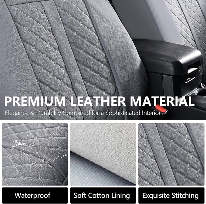 Truckiipa Seat Covers Full Set for Toyota Tacoma, Waterproof Leather Fully Covered Truck Seat Covers Fit for 4th Gen 2024 2025 2026 Toyota Tacoma Double Crew Cab, Full Set, Gray - Image 3