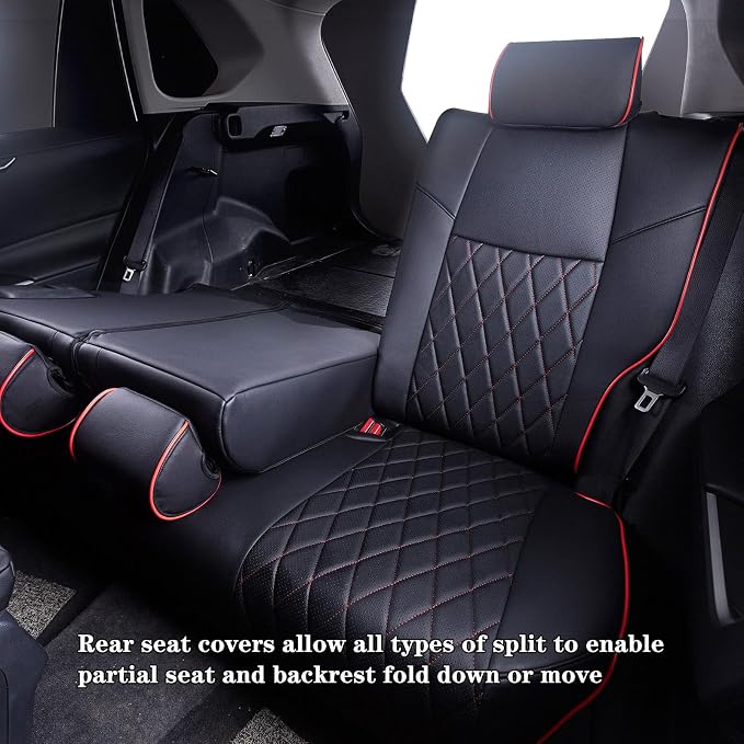 HKZ Custom Fit Corolla Car Seat Cover Full Set for Toyota Corolla Sedan 2020 2021 2022 L LE (Gasoline Models Only) 5-Seats Full Set,Durable Faux Leather (Black+Red) - Image 3
