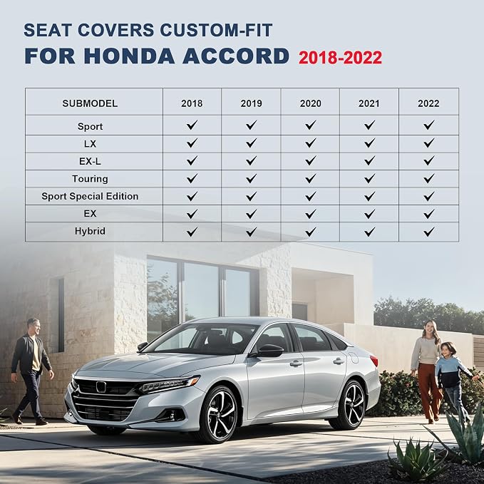 IKABEVEM Car Seat Covers Custom Fit for Honda Accord 2018-2022 Full Set | Waterproof Faux Leather,Scratch Resistant,Fully Wrapped,Easy to Install & Wipe Clean,Black Interior Seat Protector - Image 2