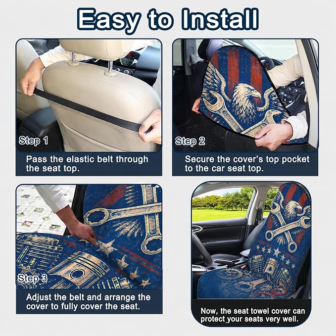 Car Seat Towel Cover 2 Pack for Front Seats, Sweat Absorbent Car Seat Protector with Non-Slip Backing, Waterproof Towel Car Seat Covers for Runners, Gym, Swimming, Beach, Eagle Gear - Image 8