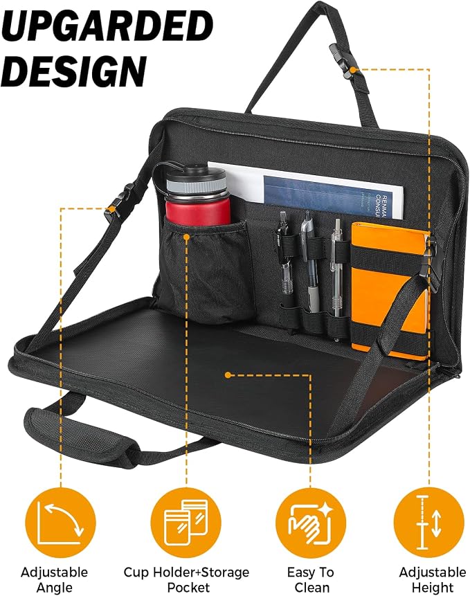 JOYTUTUS 3 in 1 Steering Wheel Eating Tray Upgraded(16.1 * 10 inch), Car Back Seat Laptop Desk, Multifunctional Car Office Bag, Car Work Table for Writing, Car Organizer for Kids, Commuters, Family - Image 4