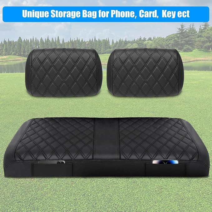 Golf Cart Seat Covers for Yamaha G2-G22 Marine Leather Diamond | Protect & Refresh Worn Seats, Precise Fit, Staple-Free Install, Comfort, Anti-Scratch, Anti-Fading, Easy Clean Black - Image 6