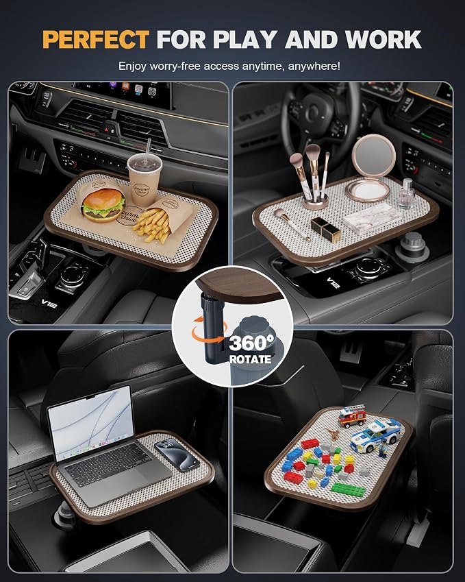 Car Desk for Laptop, Car Table & Car Tray with 360° Rotating Cup Holder, Adjustable Height Car Food Tray, As Car Table Tray or Car Seat Tray, Compatible with Tesla Model 3/Y/S, Ford/Most Vehicles - Image 2
