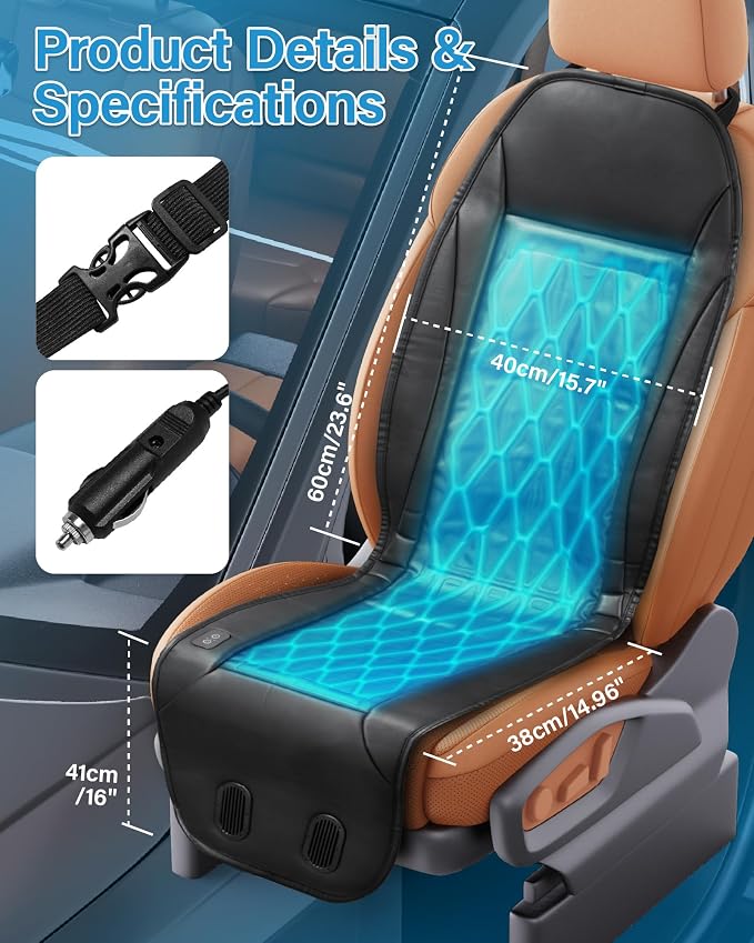 Liquid Cooling Car Seat Cover Cooling Seat Cushion with 3 Cooling Modes | 12V-24V Active Cooling Seat Cushion, Quiet Seat Cooler, for Car SUV Truck - Image 8