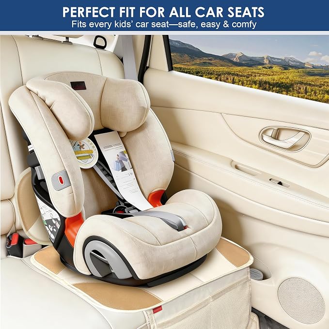 Sinvitron Car Seat Protector for Kids, Anti-Slip Thick Padding, Seat Mark Protection, 2 Storage Pockets for Toys & Snacks, Universal Fit for Most Vehicles (White, 2 Pack) - Image 3