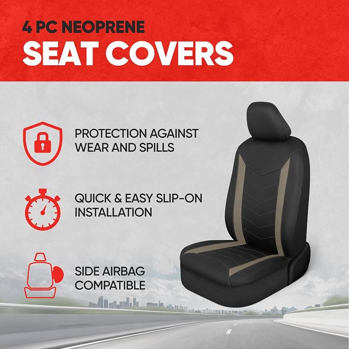 Motor Trend Neoprene Waterproof Seat Covers for Cars, Trucks, & SUV – Black & Beige Automotive Interior Protectors - Rear Split Bench Protector for Kids Dogs & Pets – Forros para Asientos de Carro - Image 6