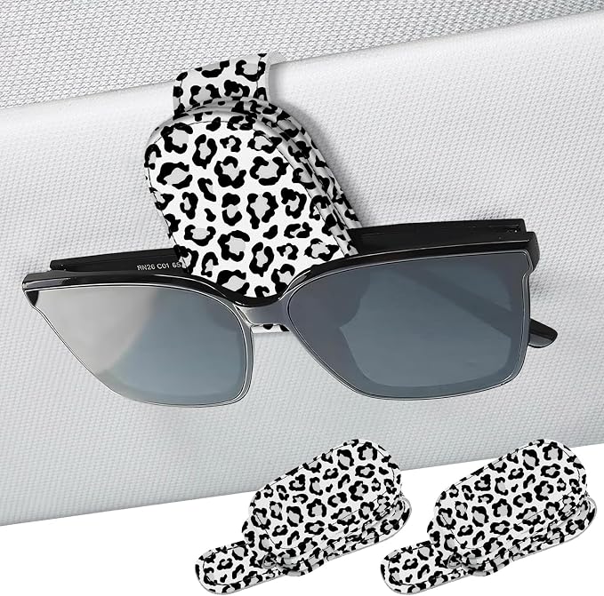 2 Pack Sunglass Holder for Car Visor, Universal Magnetic Car Sunglass Holder for Different Size Eyeglasses, Car Visor Accessories (Leopard-White) by Unknown