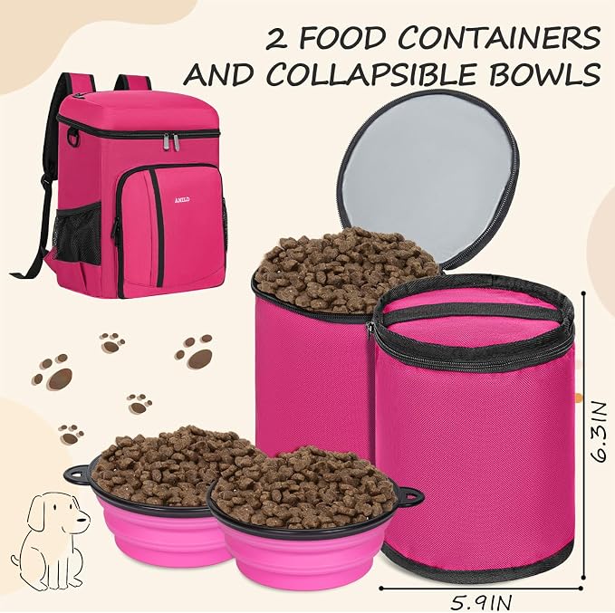 ANILD Dog Travel Bag Backpack, Flight-Ready TSA-Approved Dog Travel Bag with 2 Leak-Proof Food Canisters, 2 Foldable Silicone Bowls, Multi-Compartment Organizer for Hiking, Camping, Dog Mom Essentials - Image 4